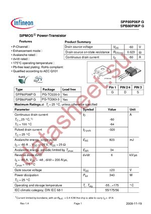 SPB80P06P datasheet  